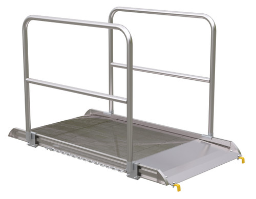 Vestil Aluminum Wheel Walk Ramp Steel Hook Style with Handrails - 75-7/16 In. x 38 In. 3000 lb - Silver