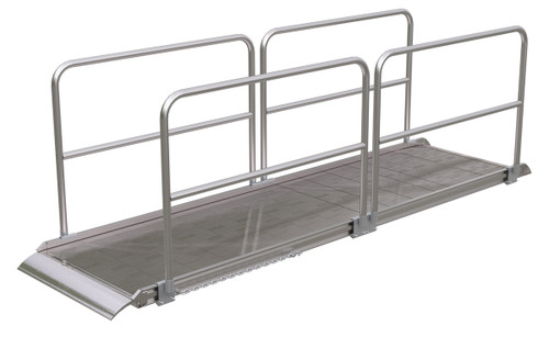 Vestil Aluminum Wheel Walk Ramp Overlapping Style with Handrails - 144 In. x 38 In. 1900 lb - Silver
