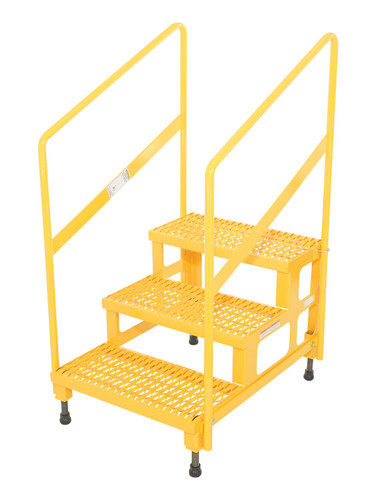 Vestil Steel Adjustable Step Stand 24 inches Wide - 3-Step with Handrails 500 lbs - Yellow