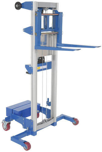 Vestil Aluminum/Steel Manual Hand Winch Lift Truck With Counter Balance - 400 lb - Silver/Blue