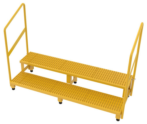 Vestil Steel Adjustable Step Stand 60 Inches Wide - 2-Step with Handrails 500 lb - Yellow