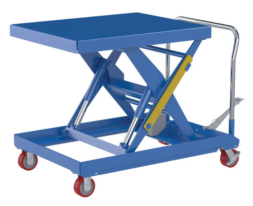 Vestil Steel Hydraulic Elevating Cart with Foot Pump - 32 In. x 40 In. 2000 lb - Blue