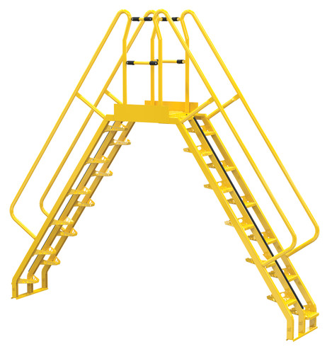 Vestil Steel Alternating Crossover Ladder 24 Step - 56 Degrees 140 In. x 127 In. 350 lb - Yellow