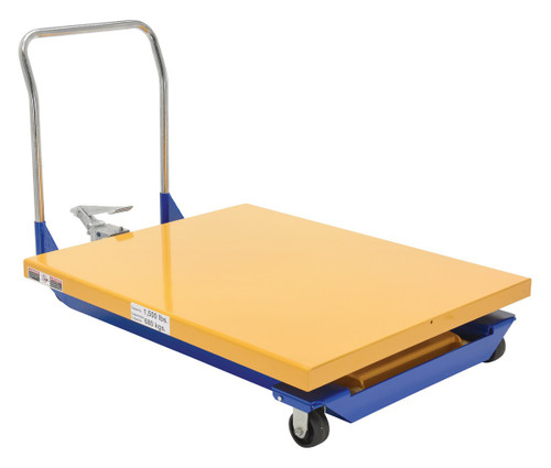 Vestil Steel Foot Pump Powered Scissor Cart - 46-13/16 In. x 39-7/16 In. 1500 lb Blue / - Yellow