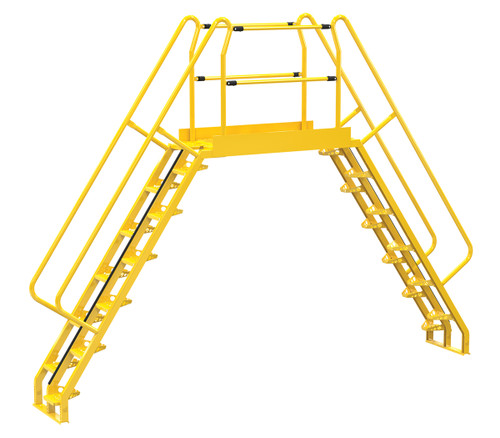 Vestil Steel Alternating Crossover Ladder 24 Step - 56 Degrees 168 In. x 127 In. 350 lb - Yellow