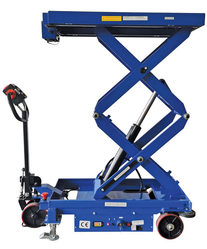 Vestil Steel Hydraulic Double Scissor Cart DC Powered With Scale - 20 In. x 40 In. 1,500 lb - Blue