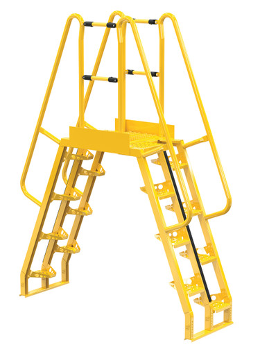 Vestil Steel Alternating Crossover Ladder 16 Step - 68 Degrees 78 In. x 102 In. 350 lb - Yellow