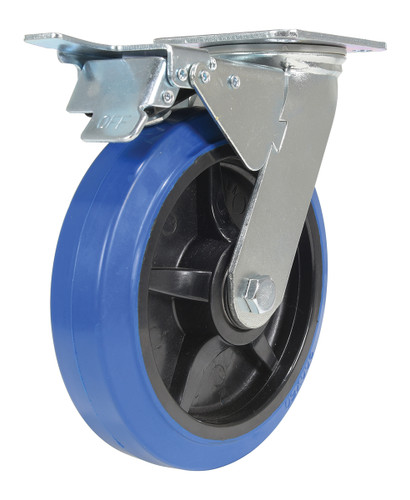 Vestil Elastic Rubber Swivel With Total Brake Caster - 8 In. Diameter x 2 In. Width 770 lb - Blue/Black