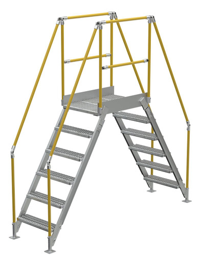 Vestil Aluminum Crossover Ladder 6 Step - 36 x 29-1/8 In. Platform 500 lb - Silver