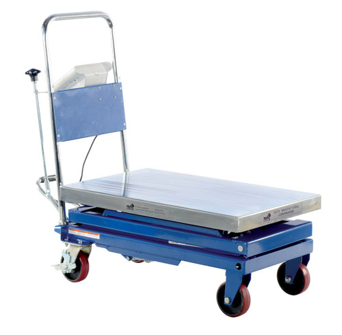 Vestil Steel Scissor Cart with Scale - 19-1/2 In. x 32 In. 500 lb - Blue/Silver