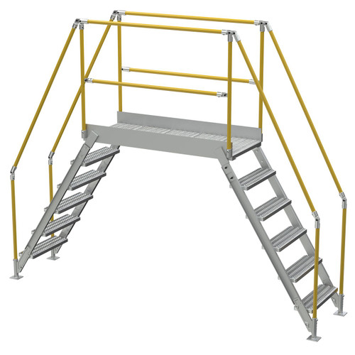 Vestil Aluminum Crossover Ladder 6 Step - 60 x 29-1/8 In. Platform 500 lb - Silver