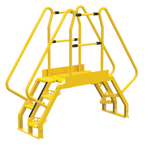 Vestil Steel Alternating Crossover Ladder 8 Step - 56 Degrees 86 In. x 73 In. 350 lb - Yellow