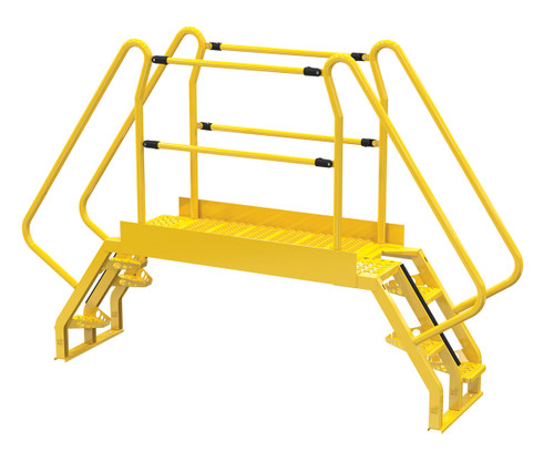 Vestil Steel Alternating Crossover Ladder 8 Step - 56 Degrees 107 In. x 73 In. 350 lb - Yellow