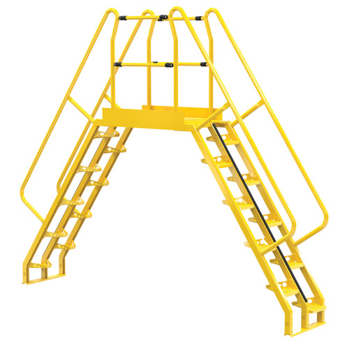 Vestil Steel Alternating Crossover Ladder 20 Step - 56 Degrees 136 In. x 115 In. 350 lb - Yellow