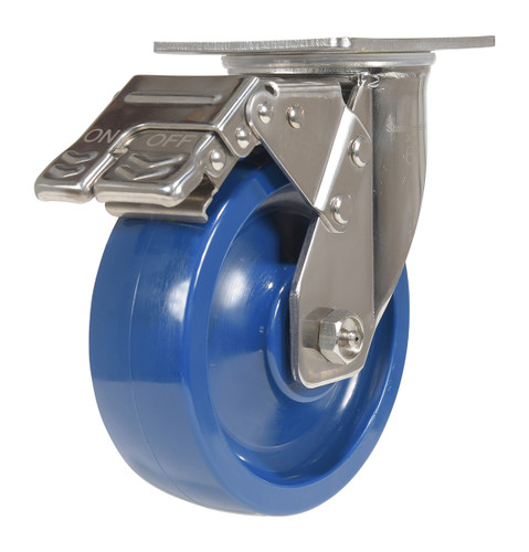 Vestil Solid Polyurethane Swivel With Total Brake Caster - 6 In. Diameter x 2 In. Width 1200 lb Dark - Blue
