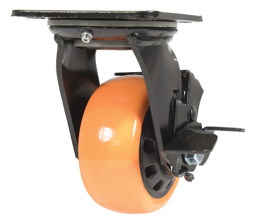 Vestil Polyurethane Swivel With Brake Caster - 4 In. Diameter x 2 In. Width 594 lb - Orange/Black