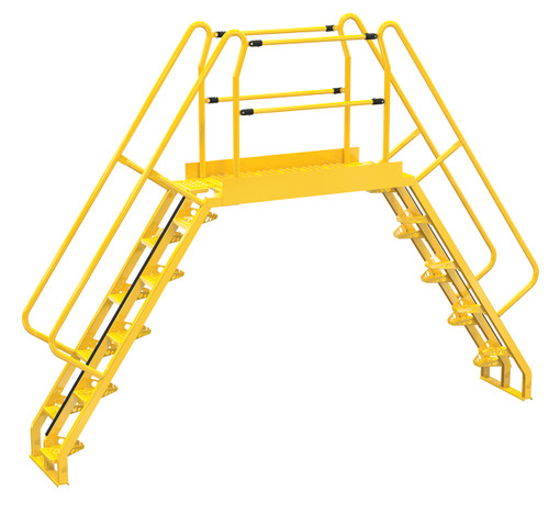 Vestil Steel Alternating Crossover Ladder 20 Step - 56 Degrees 150 In. x 115 In. 350 lb - Yellow