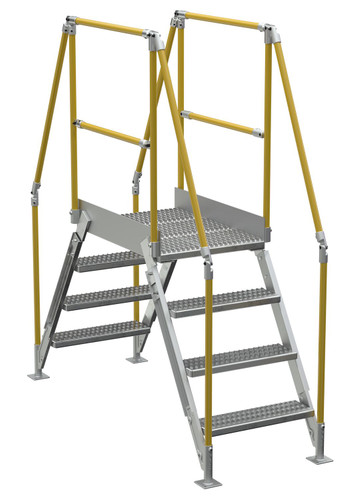Vestil Aluminum Crossover Ladder 4 Step - 36 x 29-1/2 In. Platform 500 lb - Silver