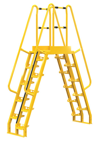 Vestil Steel Alternating Crossover Ladder 20 Step - 68 Degrees 78 In. x 114 In. 350 lb - Yellow