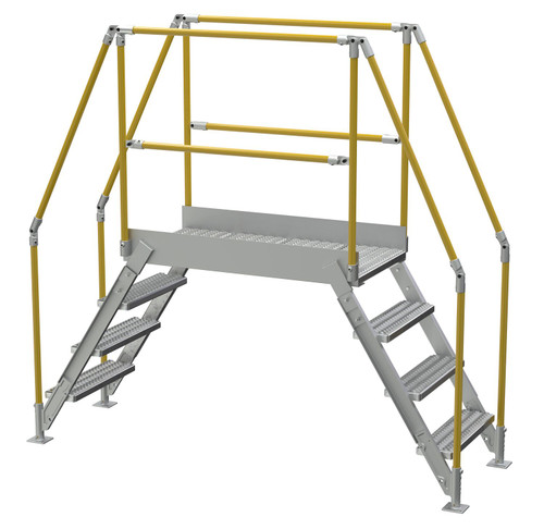 Vestil Aluminum Crossover Ladder 4 Step - 48 x 29-1/8 In. Platform 500 lb - Silver