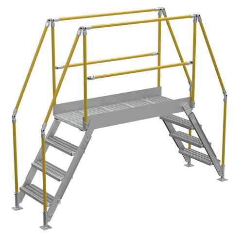 Vestil Aluminum Crossover Ladder 4 Step - 60 x 29-1/8 In. Platform 500 lb - Silver