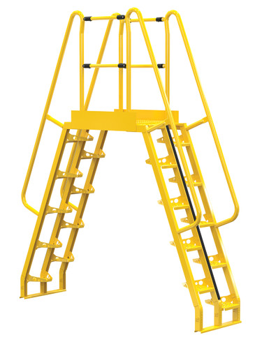 Vestil Steel Alternating Crossover Ladder 20 Step - 68 Degrees 95 In. x 114 In. 350 lb - Yellow