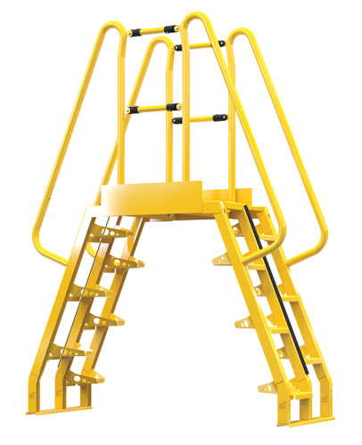 Vestil Steel Alternating Crossover Ladder 14 Step - 68 Degrees 69 In. x 91 In. 350 lb - Yellow
