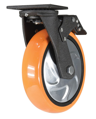 Vestil Polyurethane Swivel With Total Brake Caster - 8 In. Diameter x 2 In. Width 925 lb - Orange/Silver