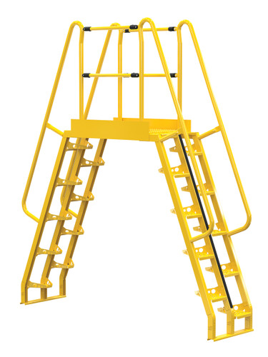 Vestil Steel Alternating Crossover Ladder 20 Step - 68 Degrees 102 In. x 114 In. 350 lb - Yellow