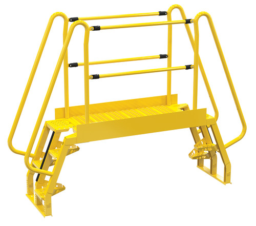 Vestil Steel Alternating Crossover Ladder 8 Step - 68 Degrees 94 In. x 72 In. 350 lb - Yellow