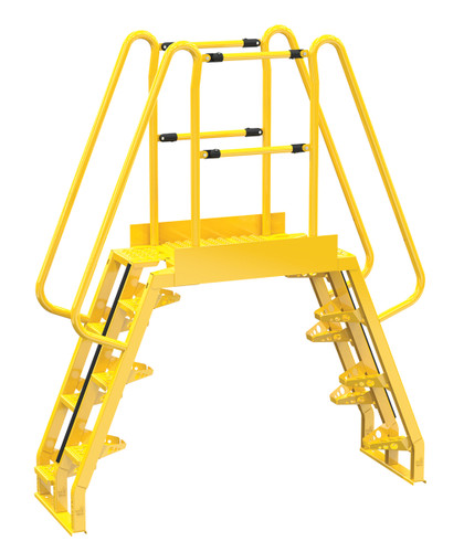 Vestil Steel Alternating Crossover Ladder 14 Step - 68 Degrees 76 In. x 91 In. 350 lb - Yellow