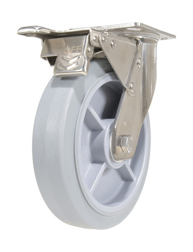 Vestil Thermoplastic Rubber Swivel With Total Brake Caster - 8 In. Diameter x 2 In. Width 675 lb - Gray
