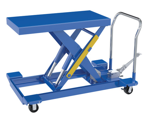 Vestil Steel Heavy Duty Low Profile Scissor Lift Cart - 20 In. x 40 In. Projections with Foot Pump 2000 lb - Blue