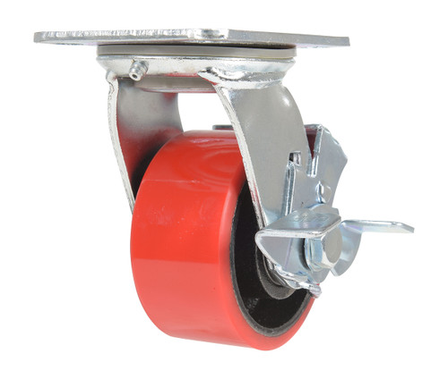 Vestil Polyurethane Swivel With Brake Caster - 4 In. Diameter x 2 In. Width 792 lb - Red/Black