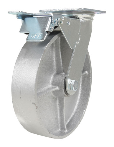 Vestil Cast Iron/Steel Swivel With Total Brake Caster - 8 In. Diameter x 2 In. Width 1760 lb - Silver
