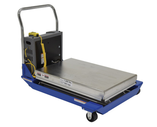 Vestil Partially Stainless Steel DC Powered Scissor Cart - 36 In. x 24 In. 1500 lb Blue / - Yellow