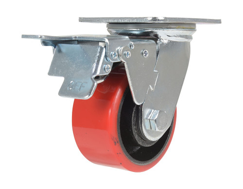 Vestil Polyurethane Swivel With Total Brake Caster - 4 In. Diameter x 2 In. Width 792 lb - Red/Black