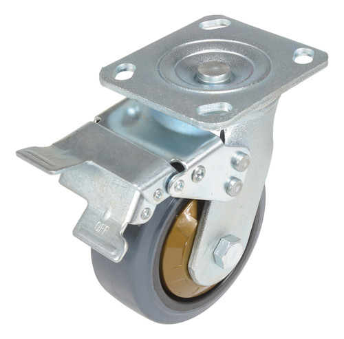 Vestil Rubber Swivel With Total Brake Caster - 5 In. Diameter x 2 In. Width 661 lb Dark - Gray/Gold