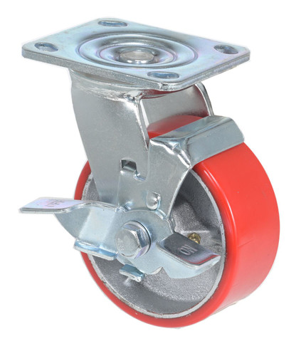 Vestil Polyurethane Swivel With Brake Caster - 5 In. Diameter x 2 In. Width 551 lb - Red