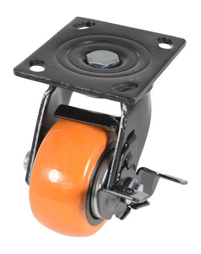 Vestil Polyurethane Swivel With Brake Caster - 4 In. Diameter x 2 In. Width 551 lb - Orange/Silver