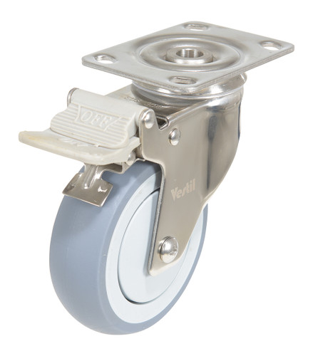 Vestil Thermoplastic Rubber Swivel With Total Brake Caster - 4 In. Diameter x 1 In. Width 450 lb - Gray