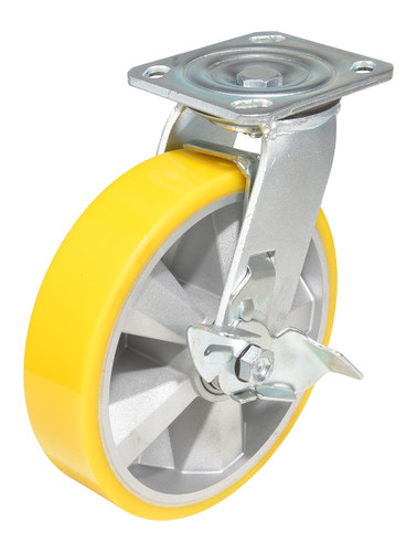 Vestil Polyurethane Swivel With Brake Caster - 8 In. Diameter x 2 In. Width 1212 lb - Yellow/Gray