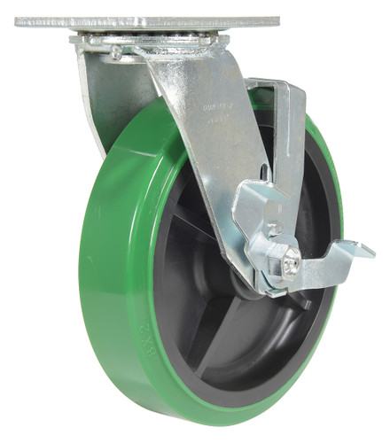 Vestil Polyurethane Swivel With Brake Caster - 8 In. Diameter x 2 In. Width 1000 lb - Green/Black