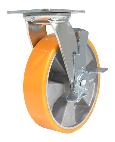 Vestil Polyurethane Swivel With Brake Caster - 8 In. Diameter x 2 In. Width 1760 lb - Orange/Silver