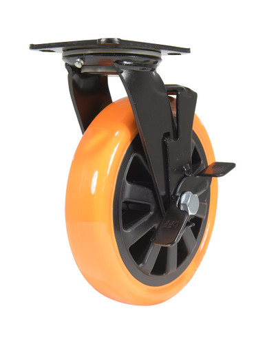 Vestil Polyurethane Swivel With Brake Caster - 8 In. Diameter x 2 In. Width 902 lb - Orange/Black