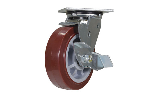 Vestil Polyurethane Swivel With Brake Caster - 6 In. Diameter x 2 In. Width 720 lb - Maroon/Gray