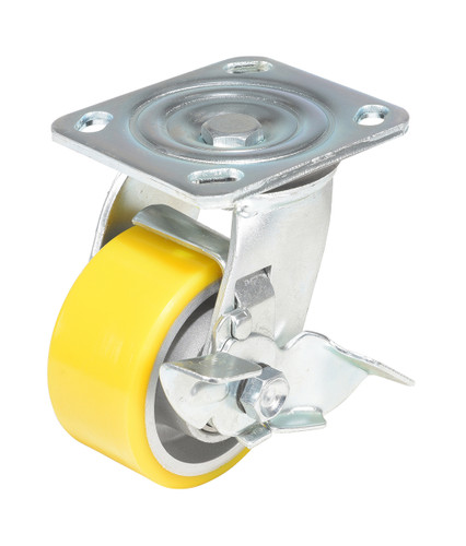 Vestil Polyurethane Swivel With Brake Caster - 4 In. Diameter x 2 In. Width 440 lb - Yellow/Gray