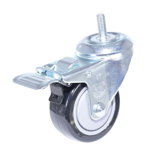 Vestil Polyurethane/Polyolefin Swivel Caster with Lock - 3 Inch Diameter x 1-1/4 Inch Width 300 lb - Black/Gray