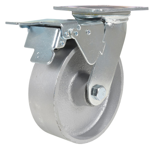 Vestil Cast Iron/Steel Swivel With Total Brake Caster - 6 In. Diameter x 2 In. Width 1540 lb - Silver