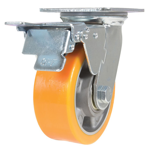 Vestil Polyurethane Swivel With Total Brake Caster - 5 In. Diameter x 2 In. Width 990 lb - Orange/Gray
